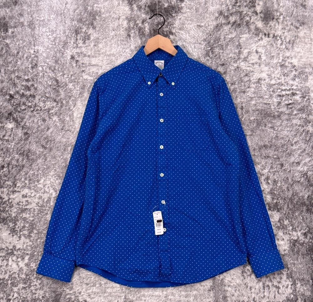 New Brooks Brothers Shirt Medium Mens Regent Blue Polka Dot Seersucker